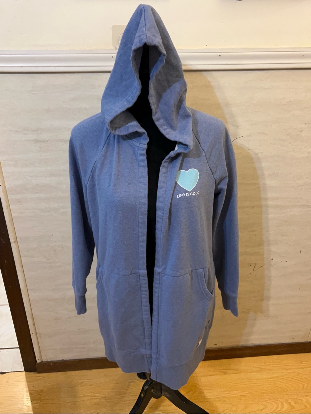 “ Life is Good" Women's French Terry Long Open Hoodie Jacket / Tunic